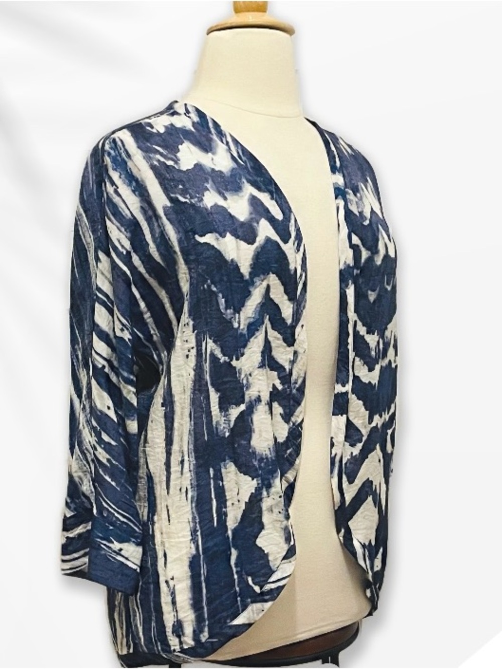 Chico's Navy and White Open-Front Cardigan/Kimono  sz 2/L